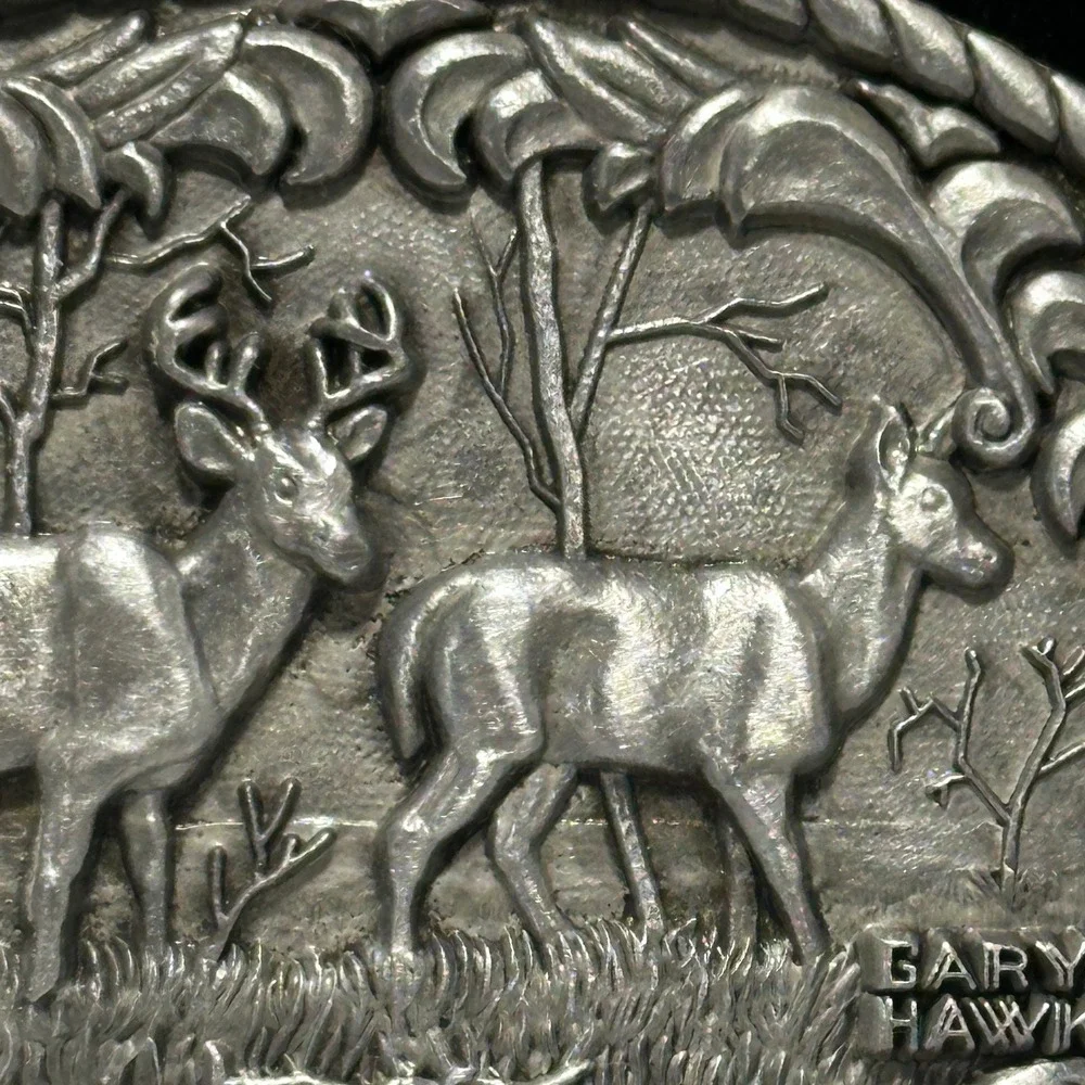 Vintage NC+ Hybrids 30th Anniversary Deer Buck Doe Farm Belt Buckle Gary Hawk